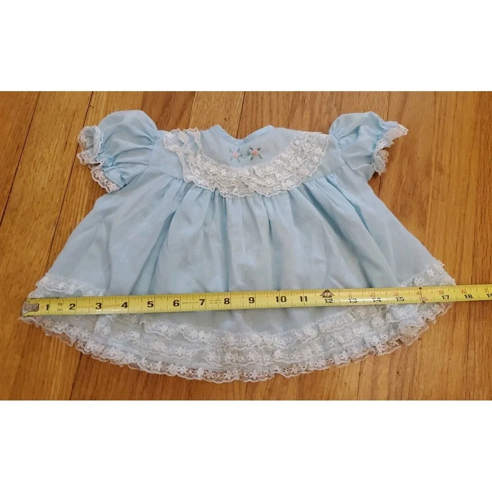 Vintage Baby Girl Dress 1-12 Months Blue Lace Trim